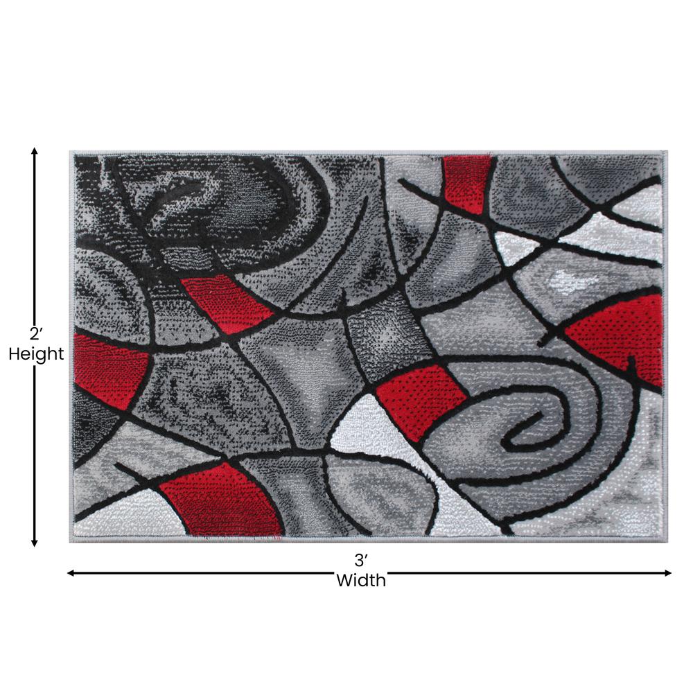 2' x 3' Red Abstract Pattern Area Rug - Olefin Rug. Picture 4