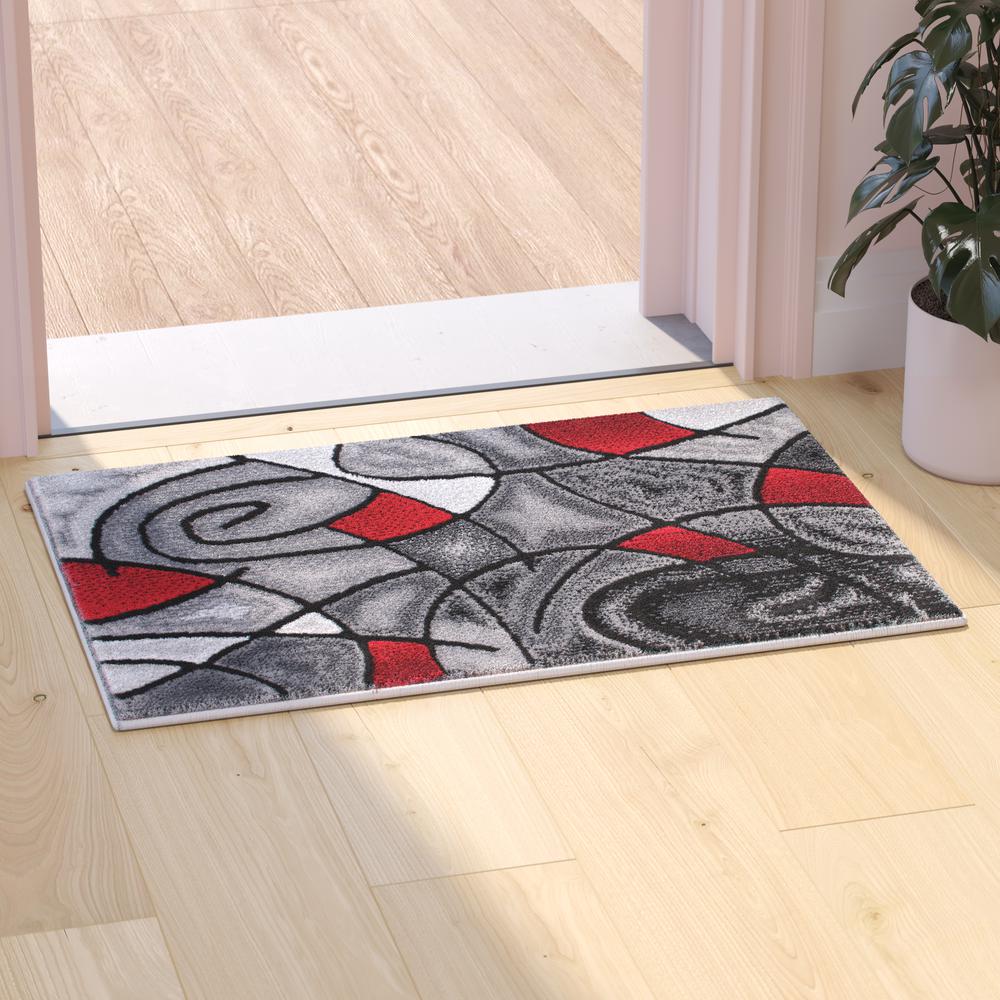2' x 3' Red Abstract Pattern Area Rug - Olefin Rug. Picture 2