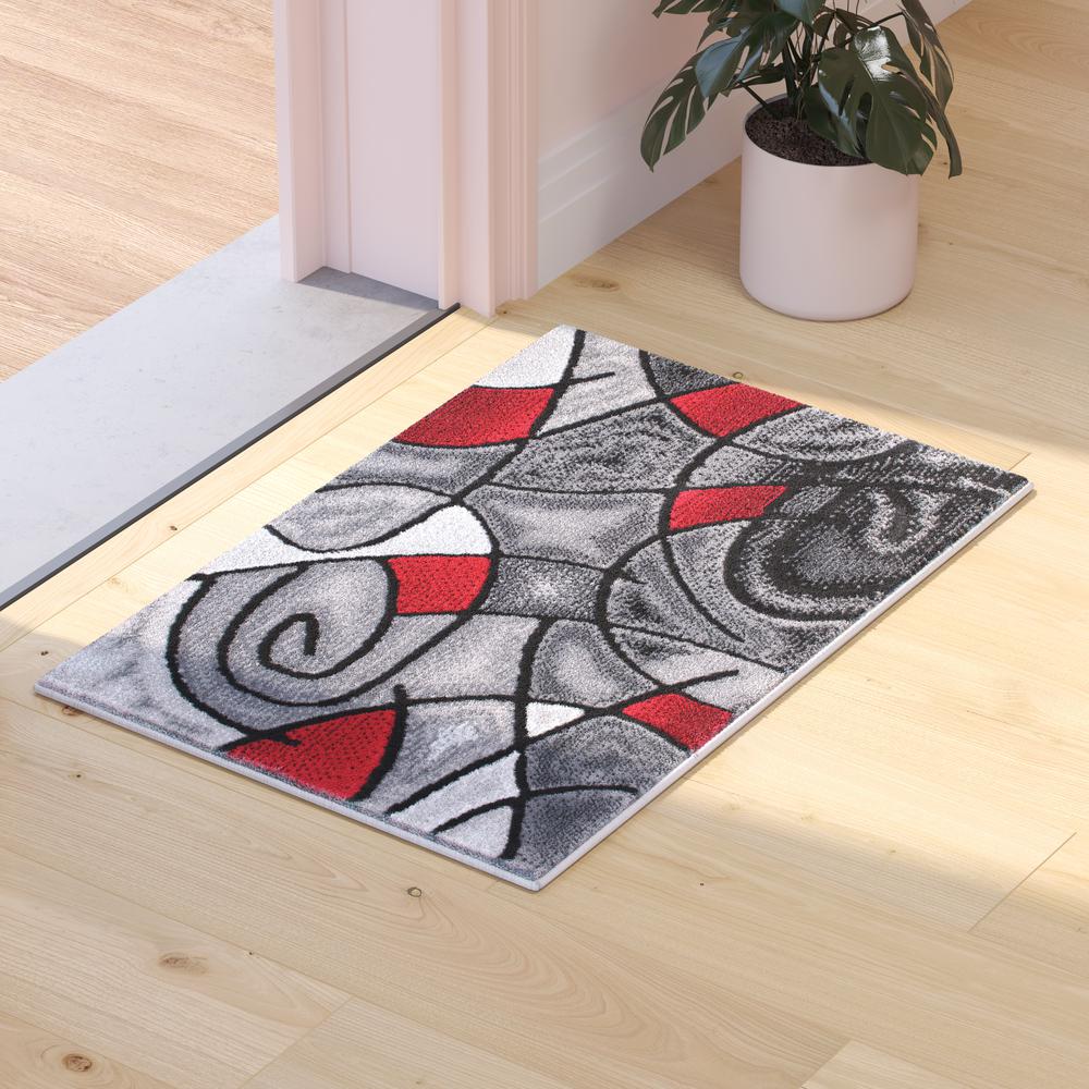2' x 3' Red Abstract Pattern Area Rug - Olefin Rug. Picture 5