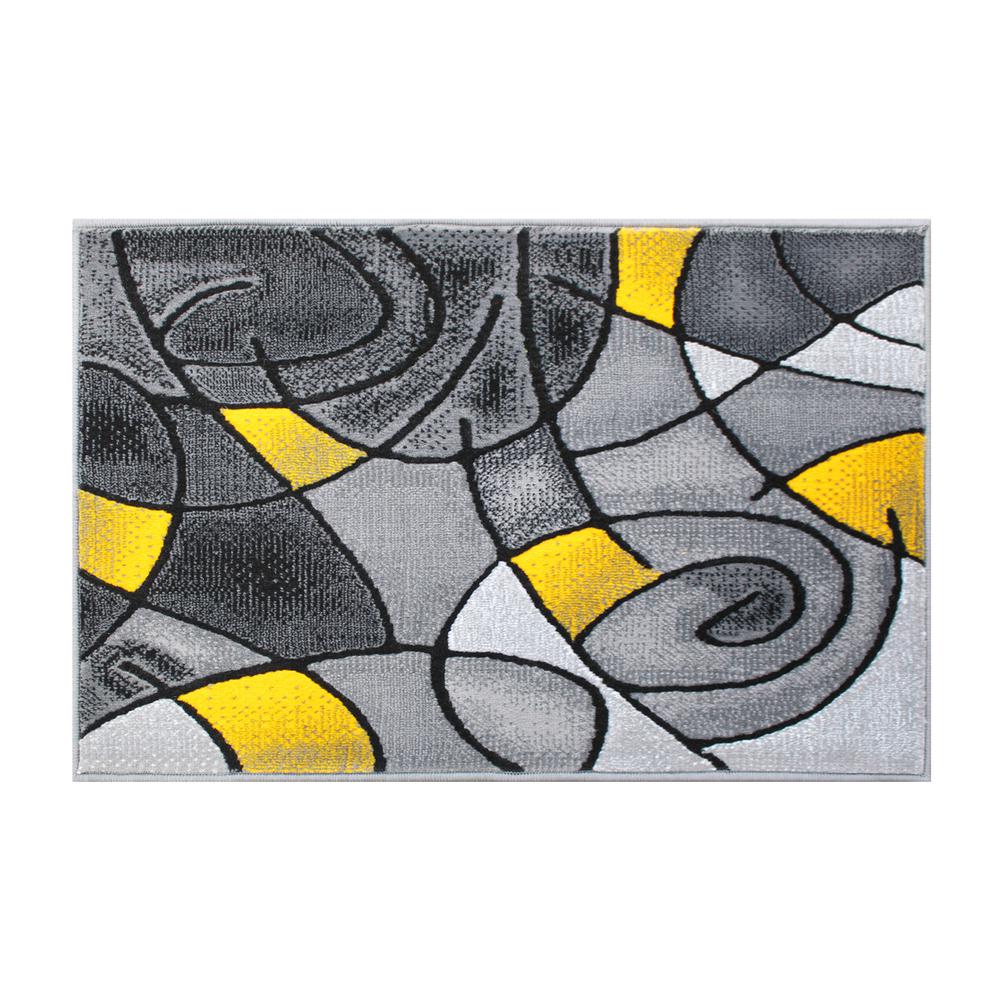 2' x 3' Yellow Abstract Pattern Area Rug - Olefin Rug. Picture 1