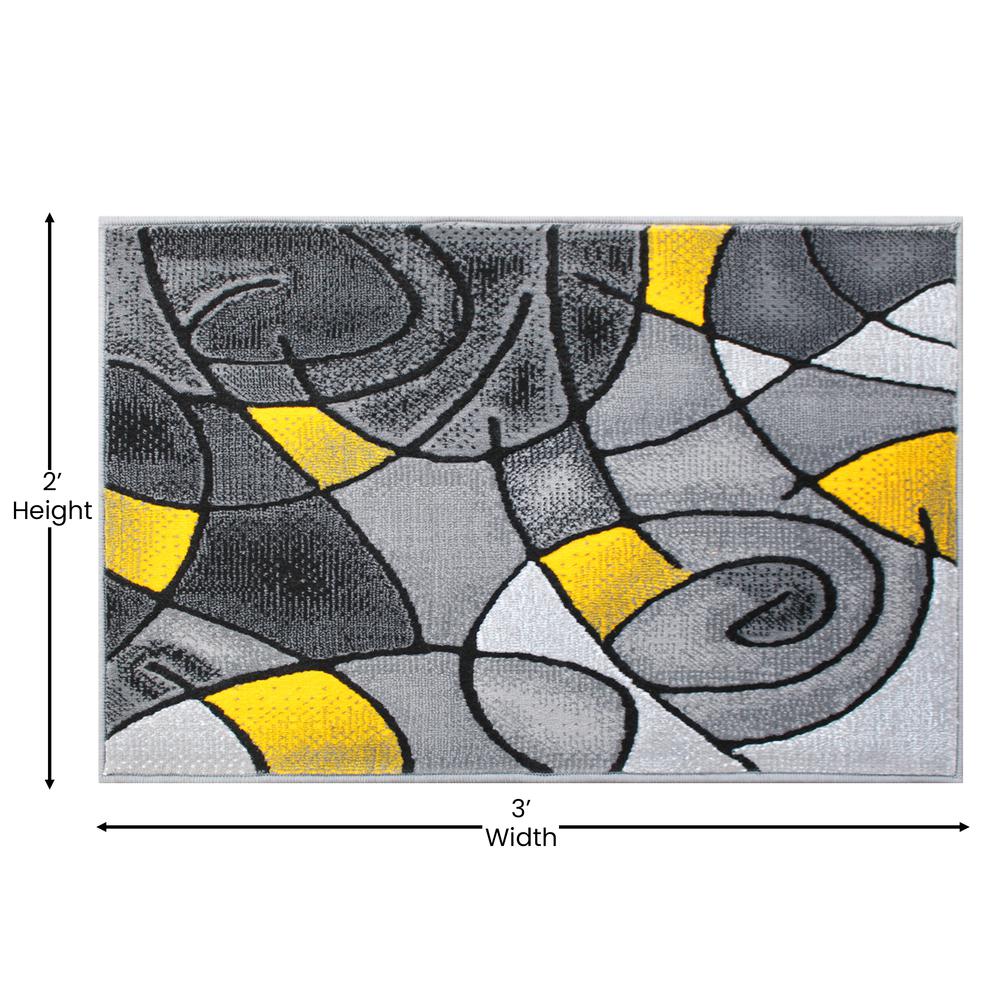 2' x 3' Yellow Abstract Pattern Area Rug - Olefin Rug. Picture 4