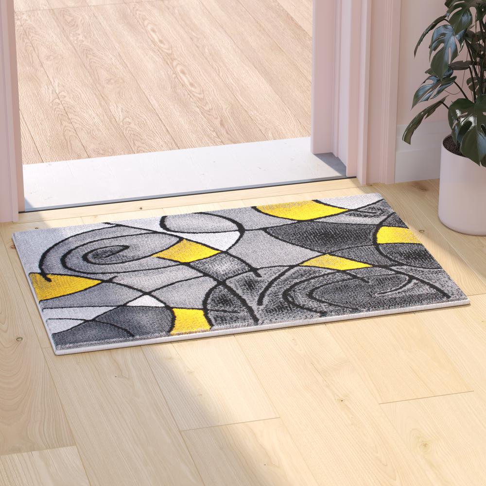 2' x 3' Yellow Abstract Pattern Area Rug - Olefin Rug. Picture 2