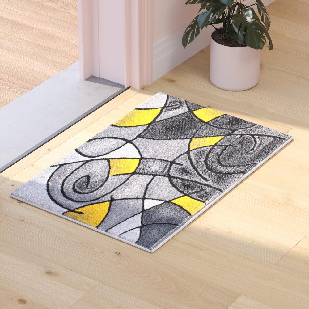 2' x 3' Yellow Abstract Pattern Area Rug - Olefin Rug. Picture 5