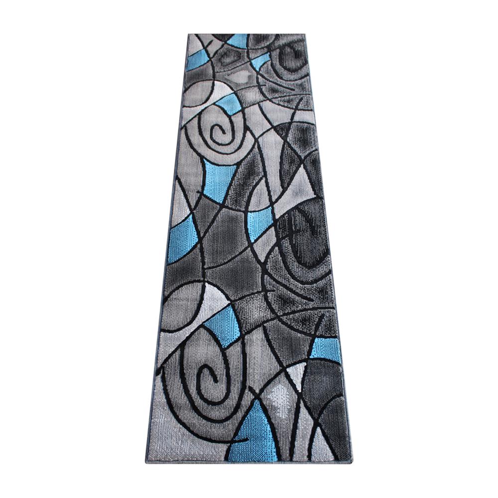 2' x 7' Blue Abstract Area Rug - Olefin Rug. Picture 1