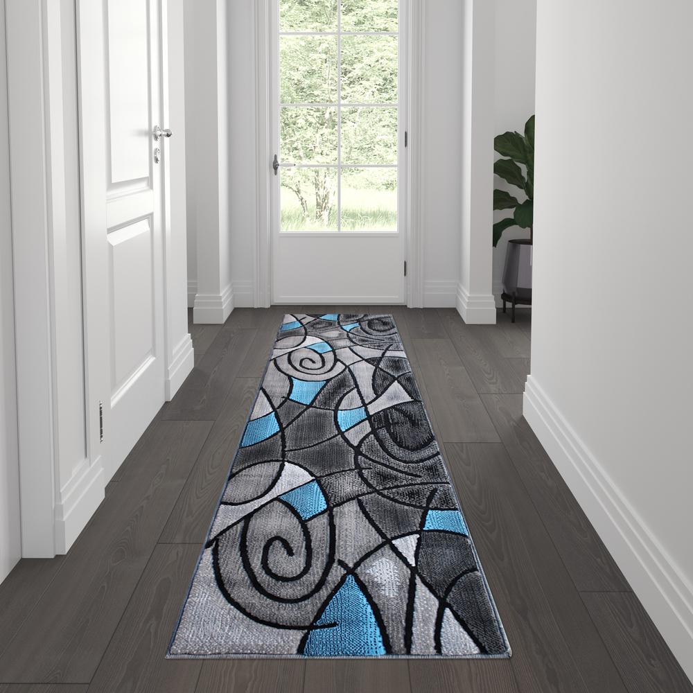 2' x 7' Blue Abstract Area Rug - Olefin Rug. Picture 2