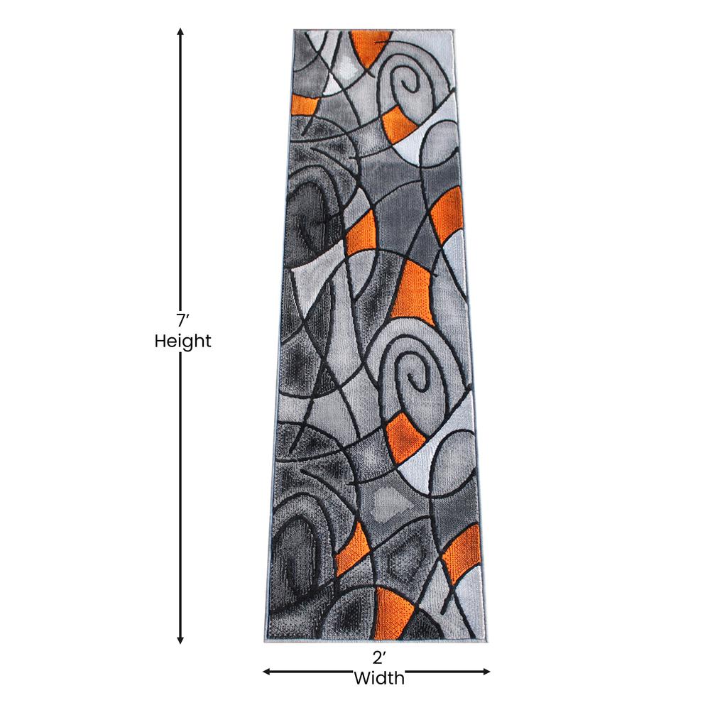 2' x 7' Orange Abstract Area Rug - Olefin Rug. Picture 4