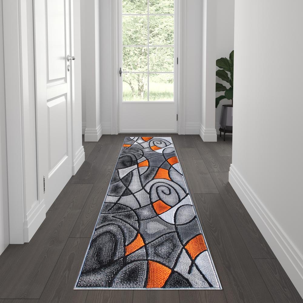 2' x 7' Orange Abstract Area Rug - Olefin Rug. Picture 2