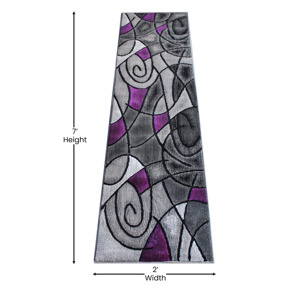 2' x 7' Purple Abstract Area Rug - Olefin Rug. Picture 4