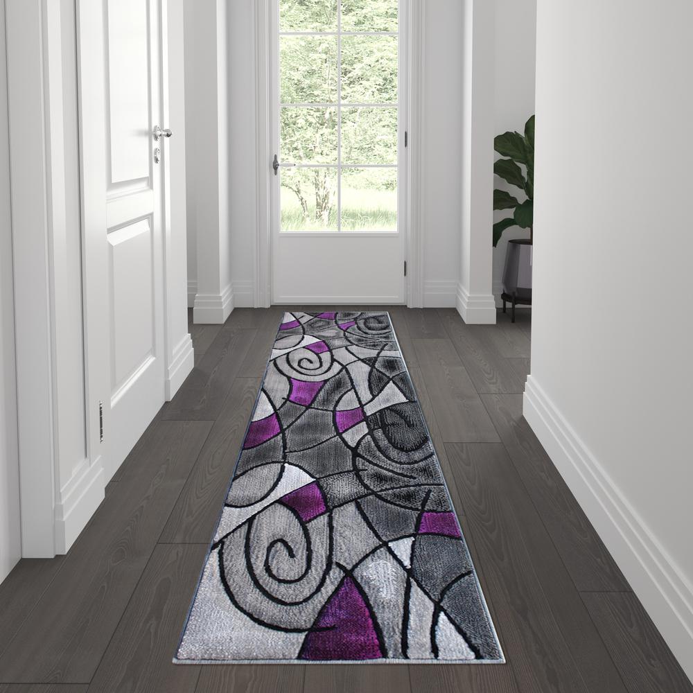 2' x 7' Purple Abstract Area Rug - Olefin Rug. Picture 2