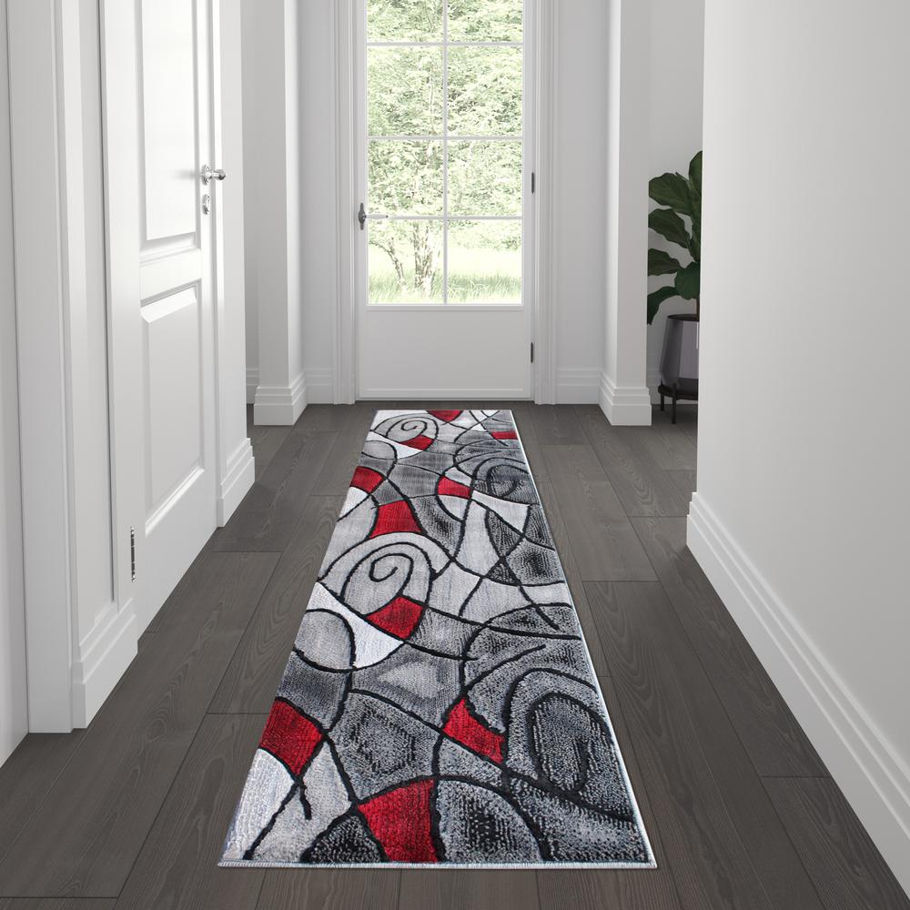 2' x 7' Red Abstract Area Rug - Olefin Rug. Picture 2