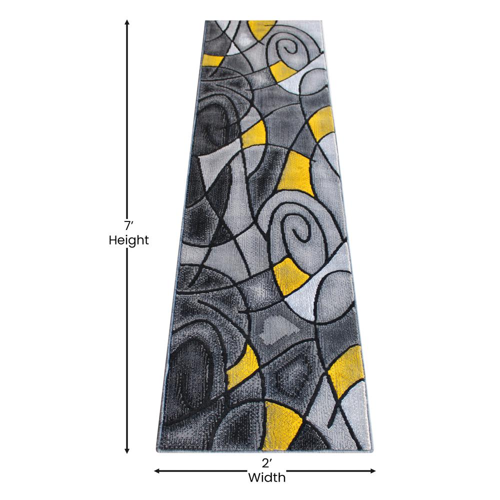 2' x 7' Yellow Abstract Area Rug - Olefin Rug. Picture 4