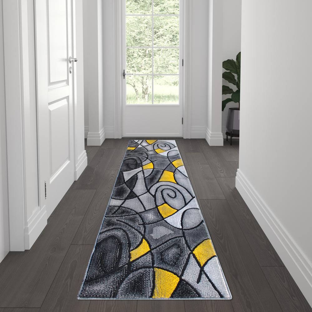 2' x 7' Yellow Abstract Area Rug - Olefin Rug. Picture 2