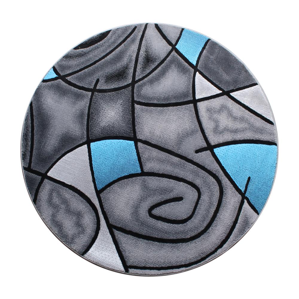 5' x 5' Round Blue Abstract Area Rug - Olefin Rug. Picture 1