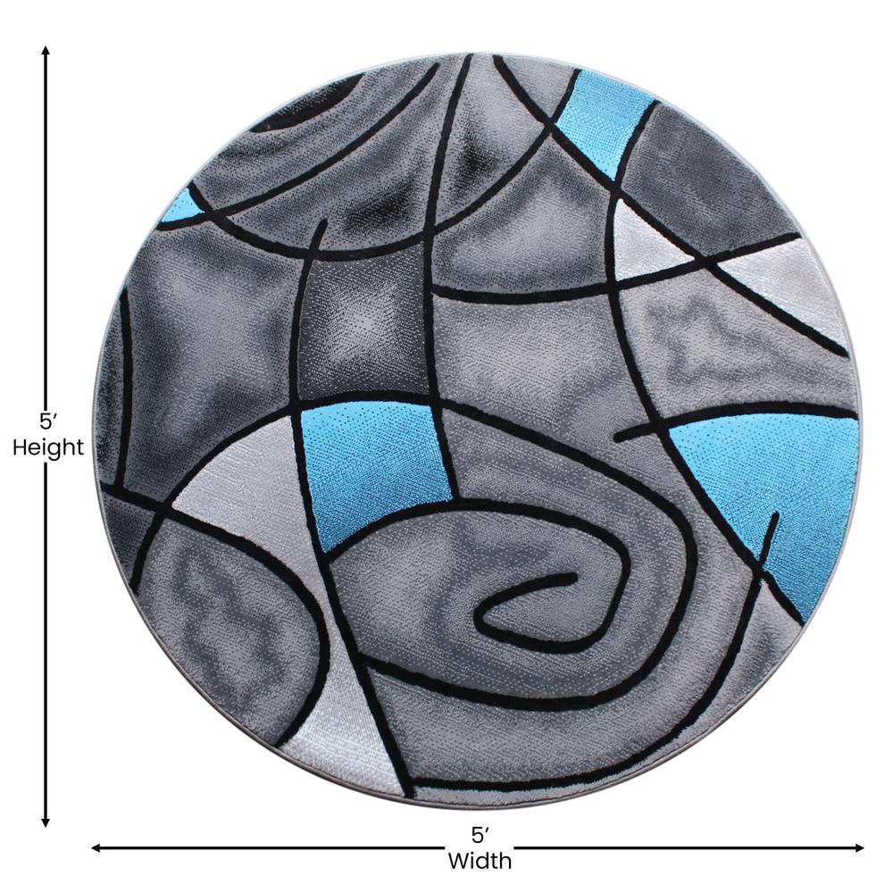 5' x 5' Round Blue Abstract Area Rug - Olefin Rug. Picture 4