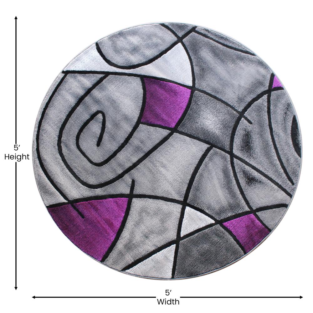 5' x 5' Round Purple Abstract Area Rug - Olefin Rug. Picture 4