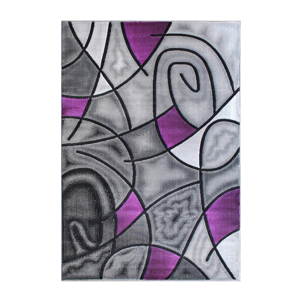 Jubilee Collection 5' x 7' Purple Abstract Area Rug - Olefin Rug with Jute Backing - Living Room, Bedroom, & Family Room. Picture 1