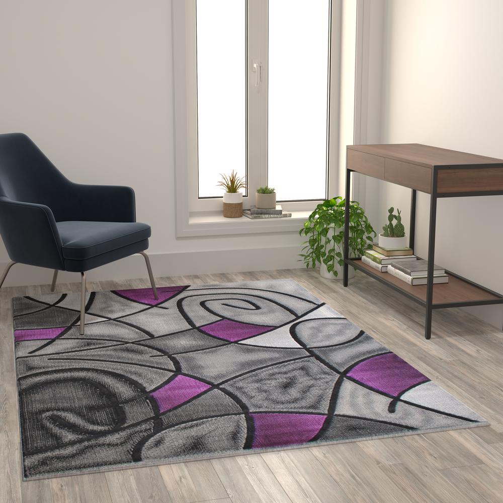 Jubilee Collection 5' x 7' Purple Abstract Area Rug - Olefin Rug with Jute Backing - Living Room, Bedroom, & Family Room. Picture 5