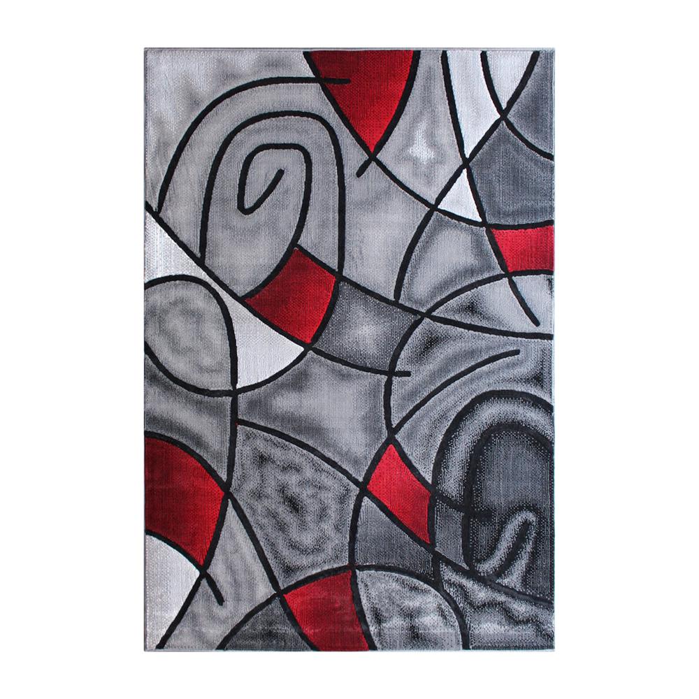 5' x 7' Red Abstract Area Rug - Olefin Rug - Living Room, Bedroom,, Family Room. Picture 1