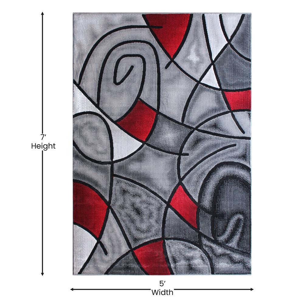 5' x 7' Red Abstract Area Rug - Olefin Rug - Living Room, Bedroom,, Family Room. Picture 4