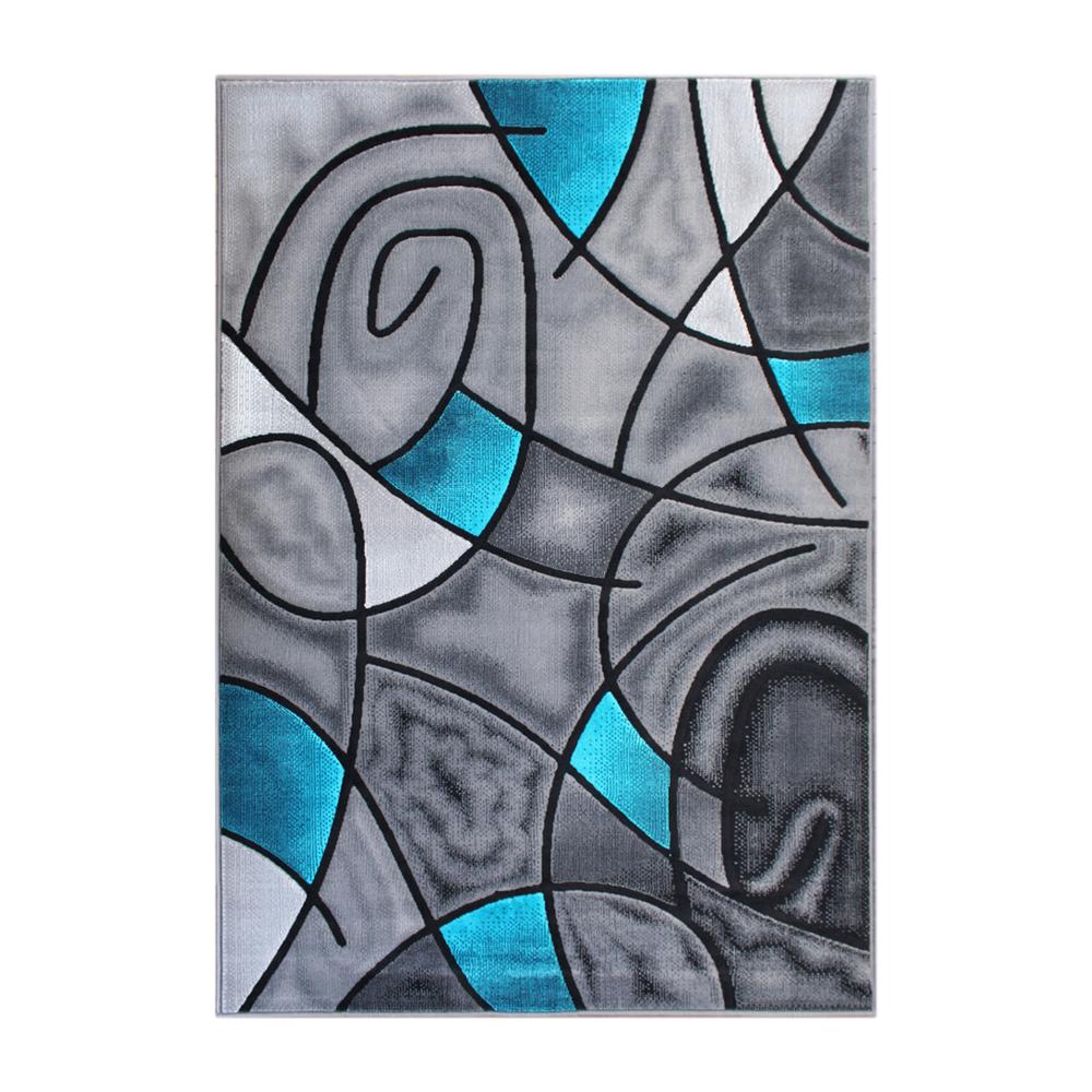 Jubilee Collection 5' x 7' Turquoise Abstract Area Rug - Olefin Rug with Jute Backing - Living Room, Bedroom, & Family Room. Picture 1