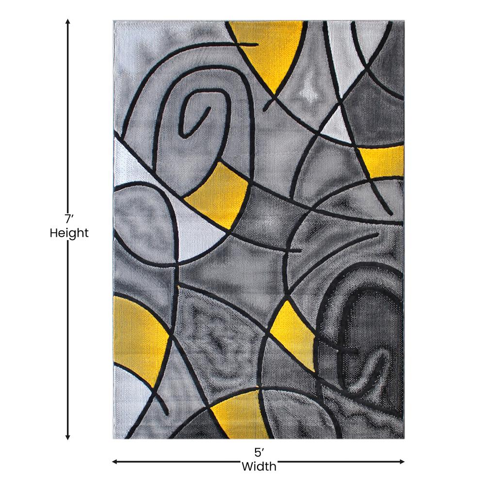 5' x 7' Yellow Abstract Area Rug - Olefin Rug. Picture 4