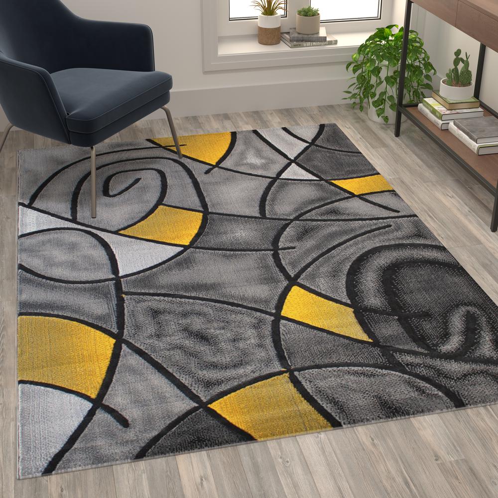 5' x 7' Yellow Abstract Area Rug - Olefin Rug. Picture 2