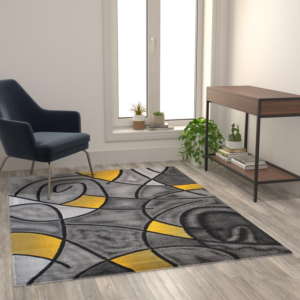5' x 7' Yellow Abstract Area Rug - Olefin Rug. Picture 5