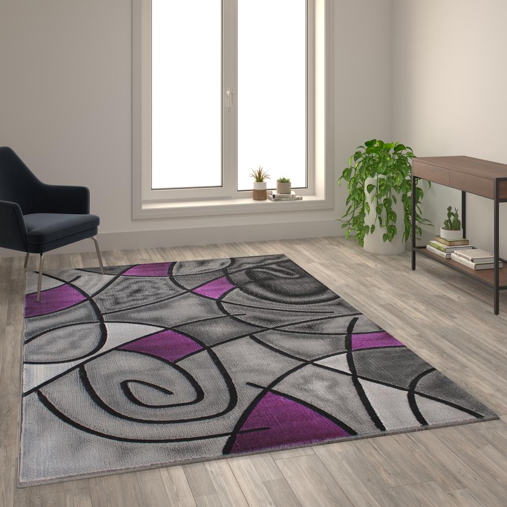 Jubilee Collection 6' x 9' Purple Abstract Area Rug - Olefin Rug with Jute Backing - Living Room, Bedroom, & Family Room. Picture 2