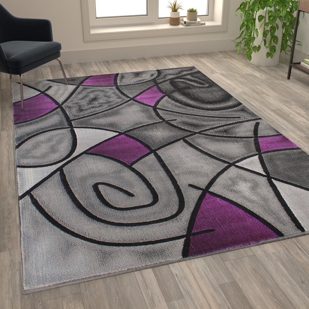 Jubilee Collection 6' x 9' Purple Abstract Area Rug - Olefin Rug with Jute Backing - Living Room, Bedroom, & Family Room. Picture 5