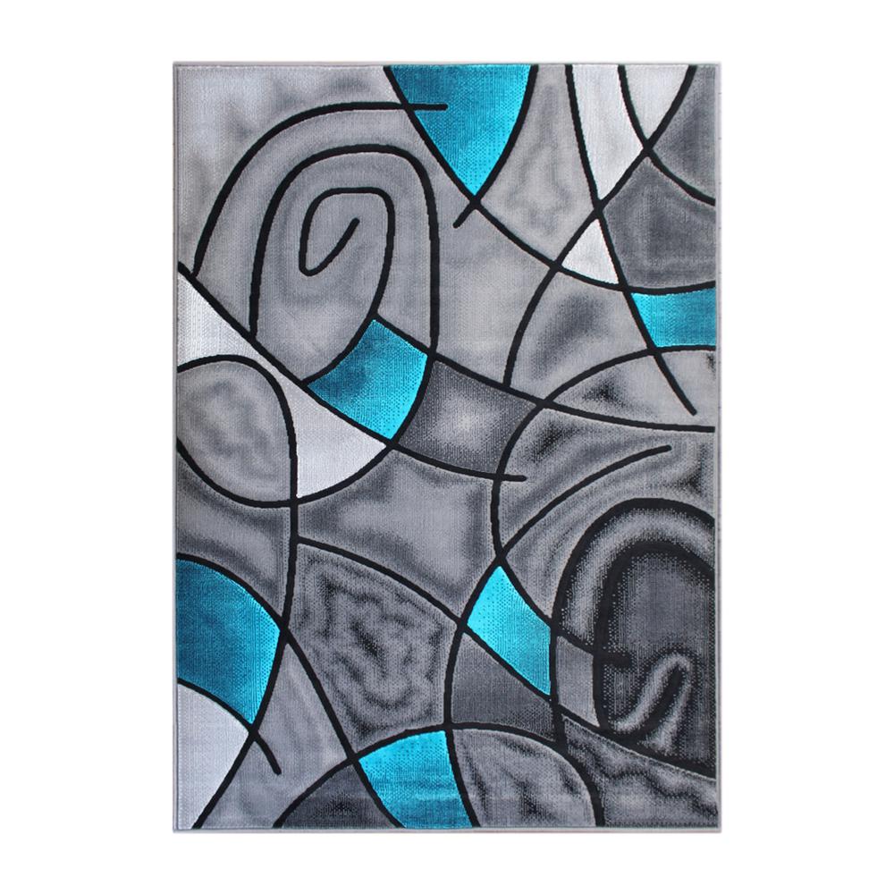 6' x 9' Turquoise Abstract Area Rug - Olefin Rug. Picture 1