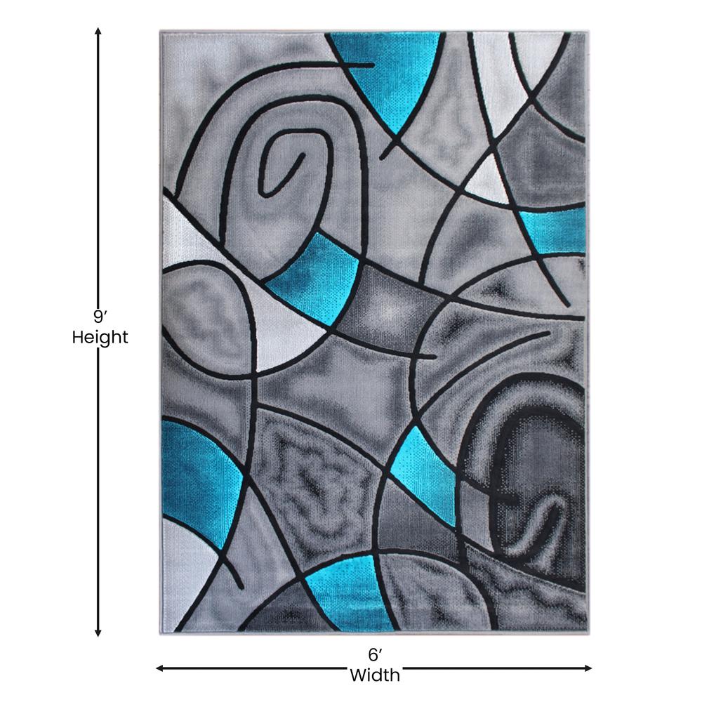 6' x 9' Turquoise Abstract Area Rug - Olefin Rug. Picture 4