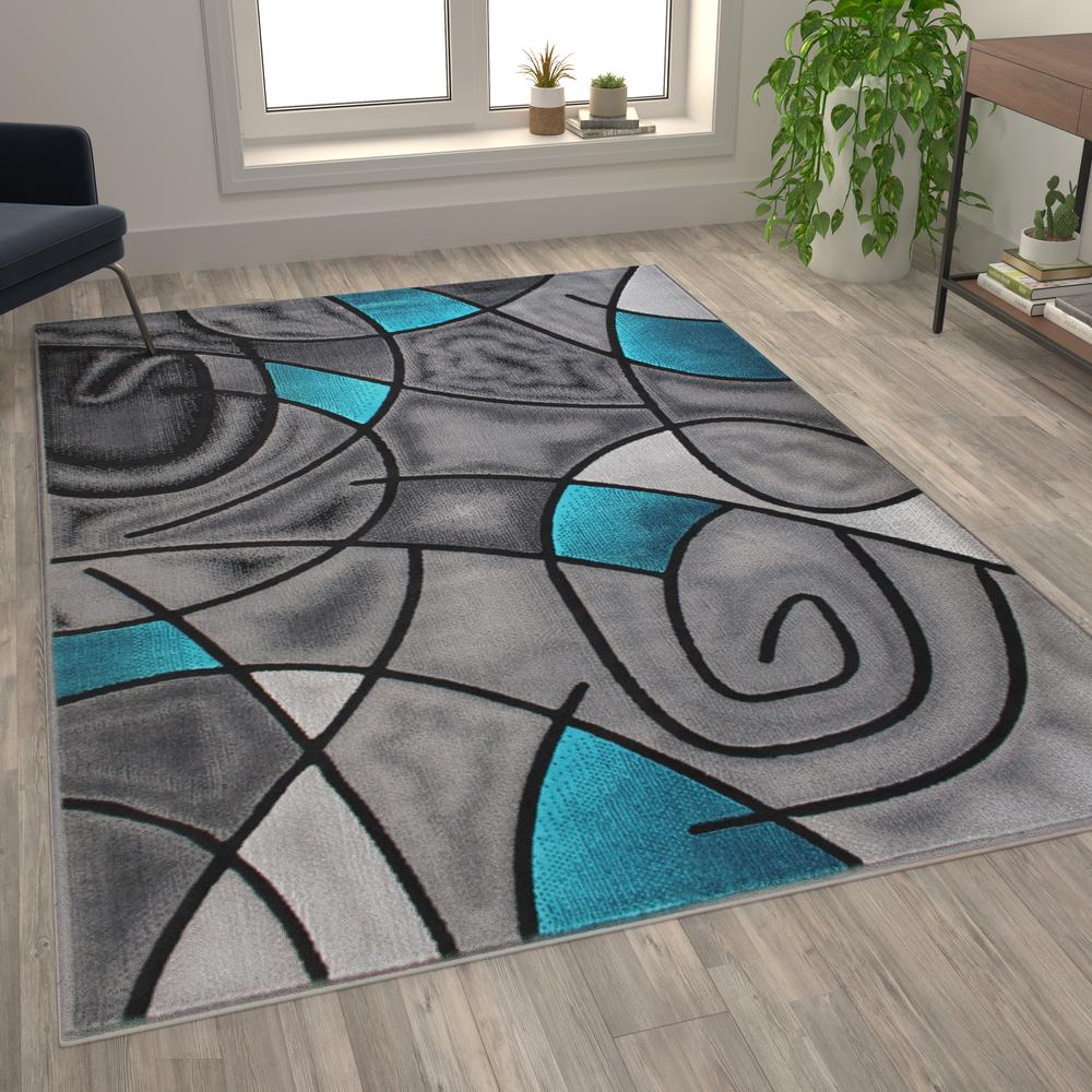 6' x 9' Turquoise Abstract Area Rug - Olefin Rug. Picture 2