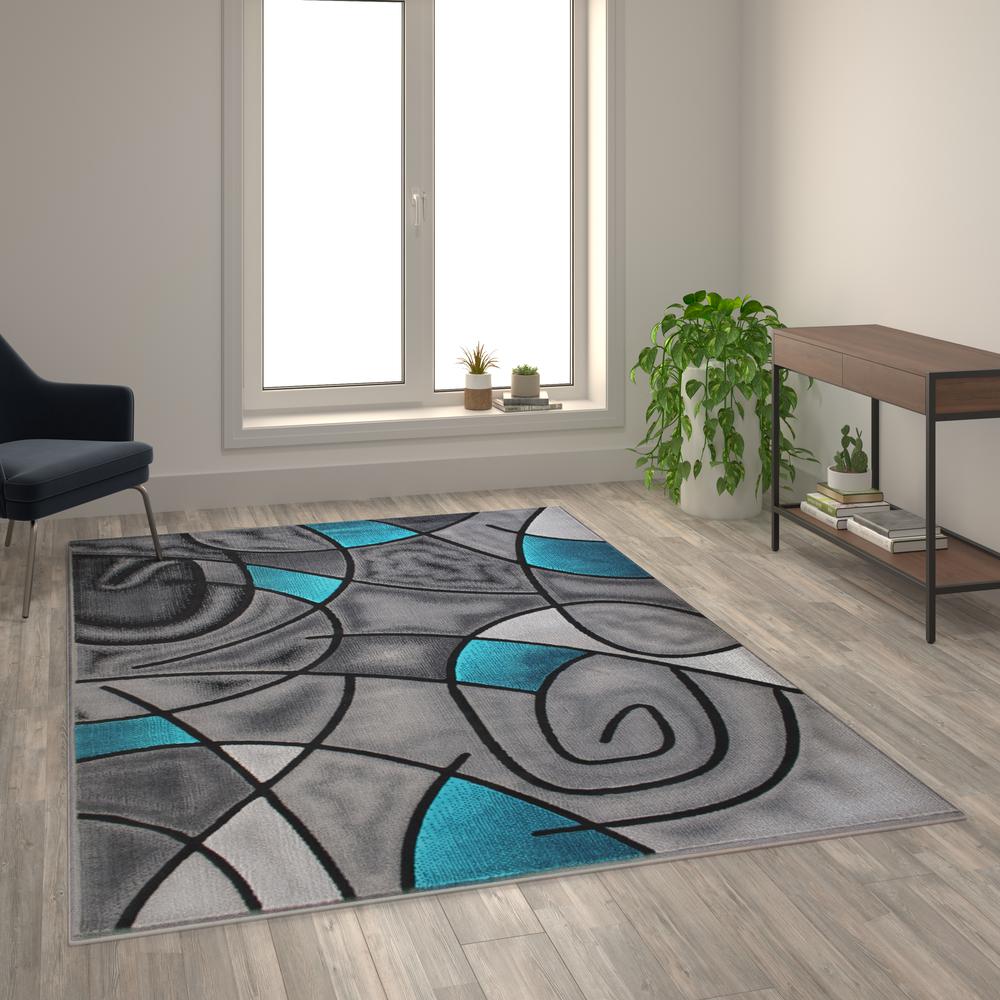 6' x 9' Turquoise Abstract Area Rug - Olefin Rug. Picture 5