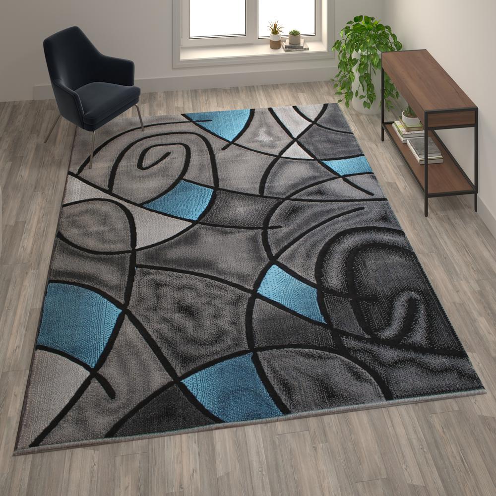 8' x 10' Blue Abstract Area Rug - Olefin Rug. Picture 2