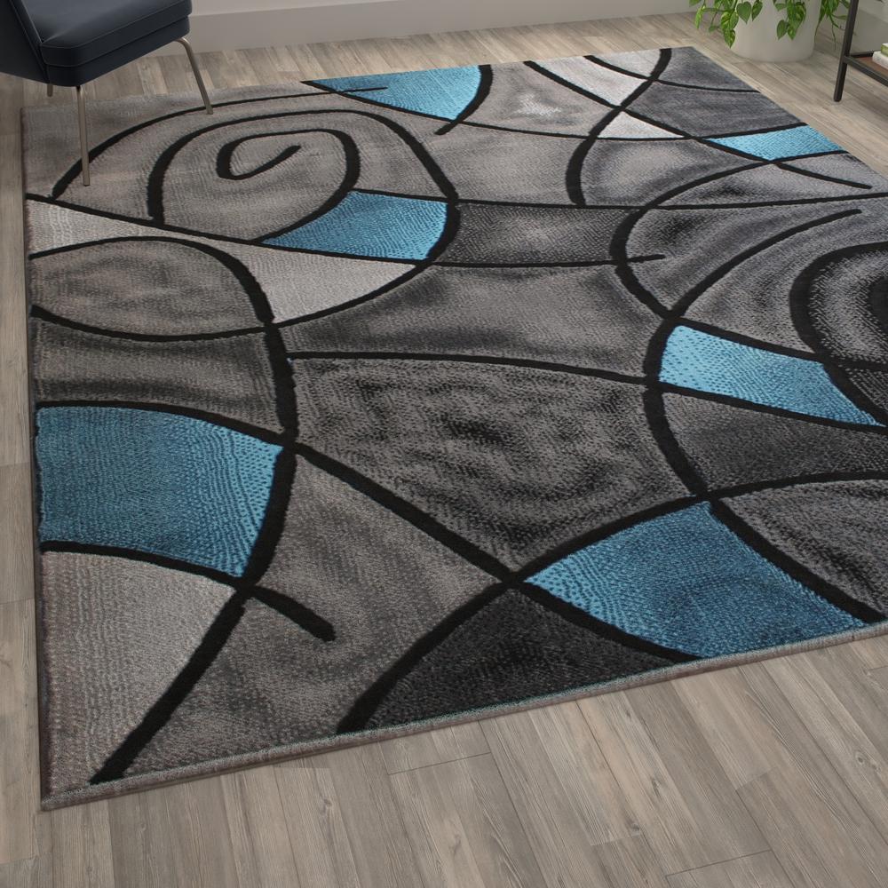 8' x 10' Blue Abstract Area Rug - Olefin Rug. Picture 5