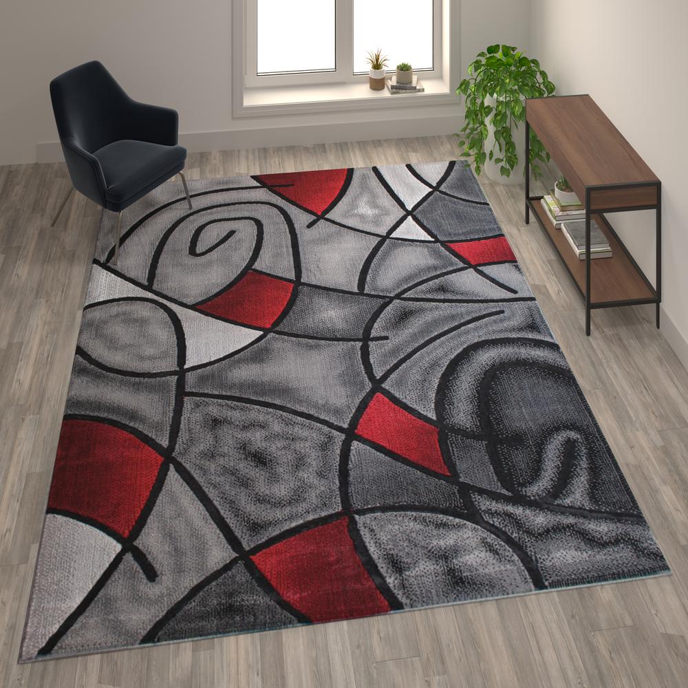 8' x 10' Red Abstract Area Rug - Olefin Rug - Living Room, Bedroom,, Family Room. Picture 2