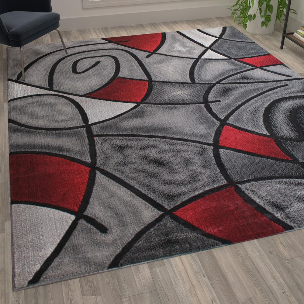 8' x 10' Red Abstract Area Rug - Olefin Rug - Living Room, Bedroom,, Family Room. Picture 5