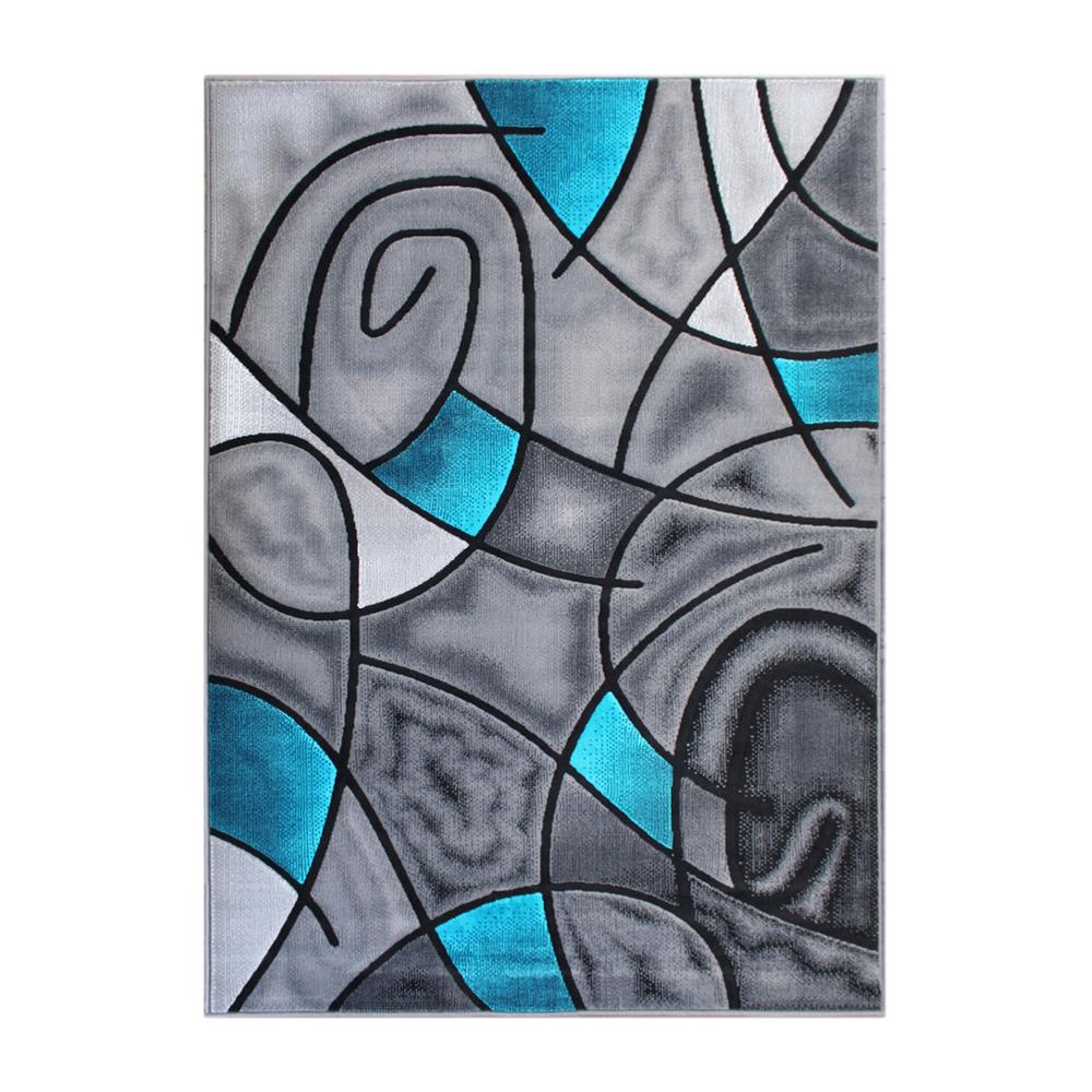 8' x 10' Turquoise Abstract Area Rug - Olefin Rug. Picture 1