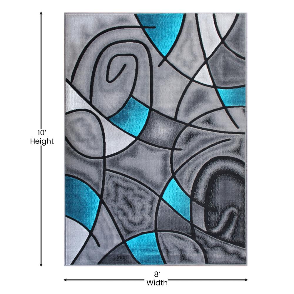 8' x 10' Turquoise Abstract Area Rug - Olefin Rug. Picture 4