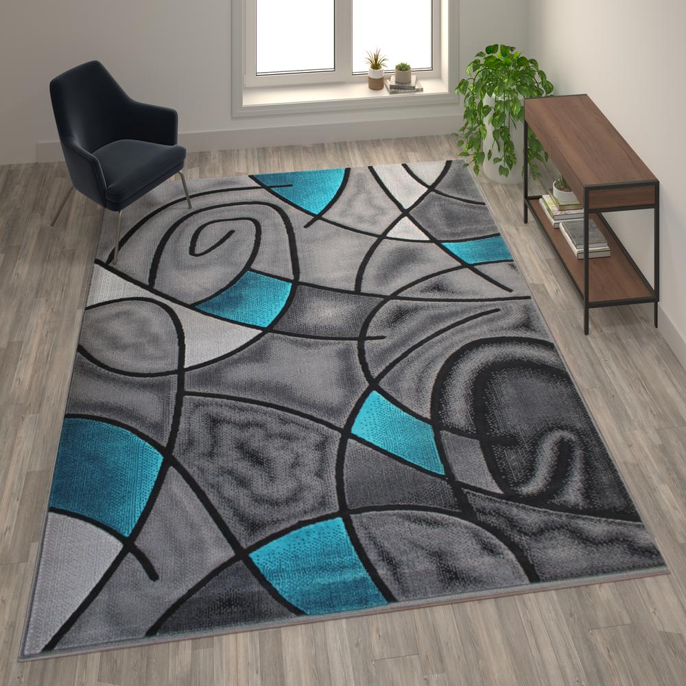 8' x 10' Turquoise Abstract Area Rug - Olefin Rug. Picture 2