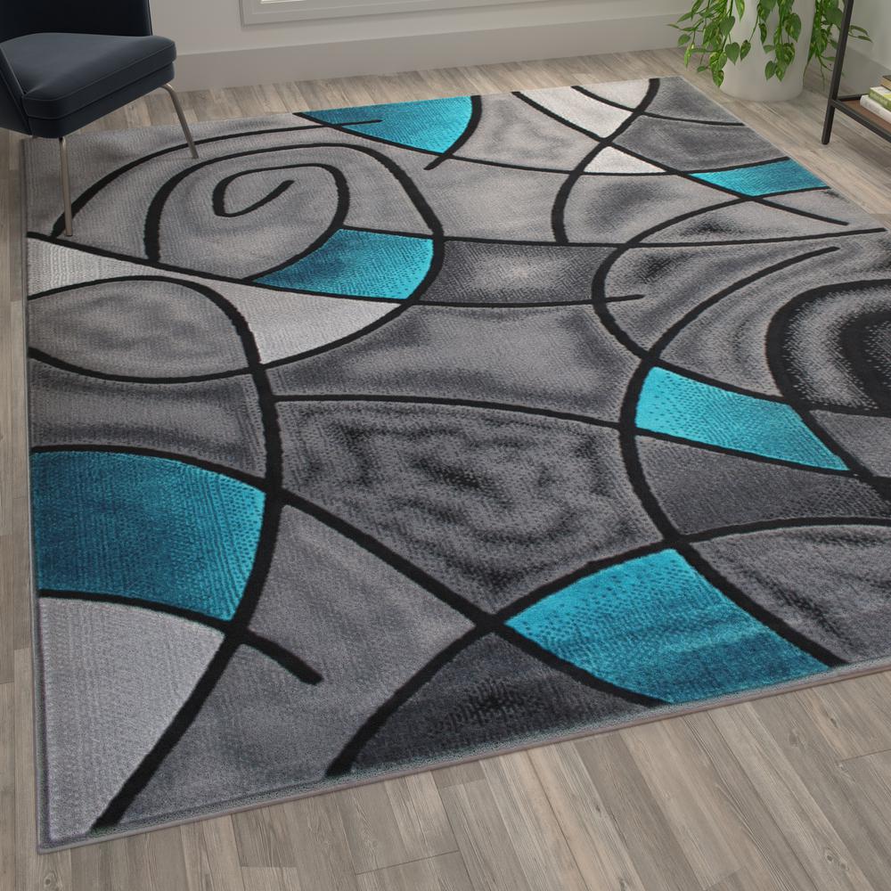 8' x 10' Turquoise Abstract Area Rug - Olefin Rug. Picture 5