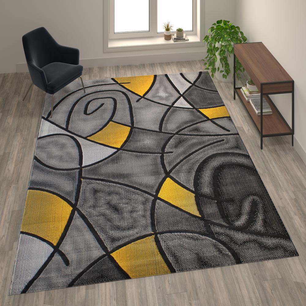 8' x 10' Yellow Abstract Area Rug - Olefin Rug. Picture 2