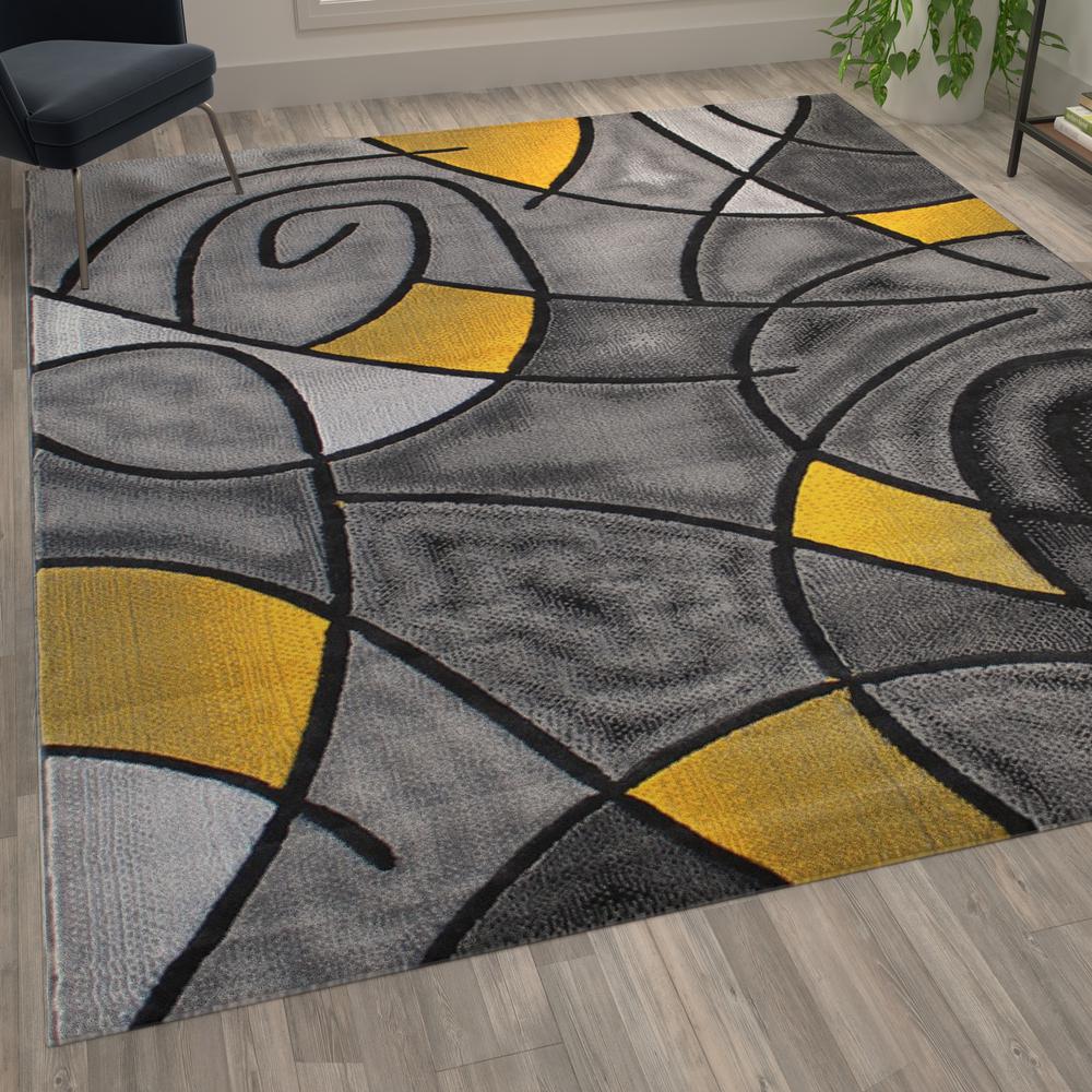 8' x 10' Yellow Abstract Area Rug - Olefin Rug. Picture 5