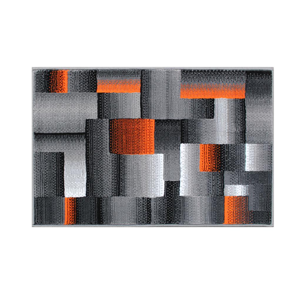 2' x 3' Orange Color Blocked Area Rug - Olefin Rug. Picture 1