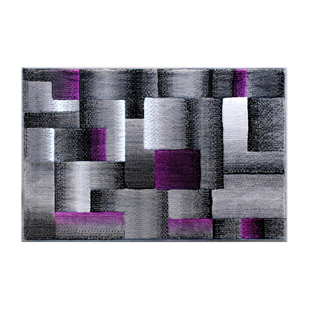 Elio Collection 2' x 3' Purple Color Blocked Area Rug - Olefin Rug with Jute Backing - Entryway, Living Room, or Bedroom. The main picture.
