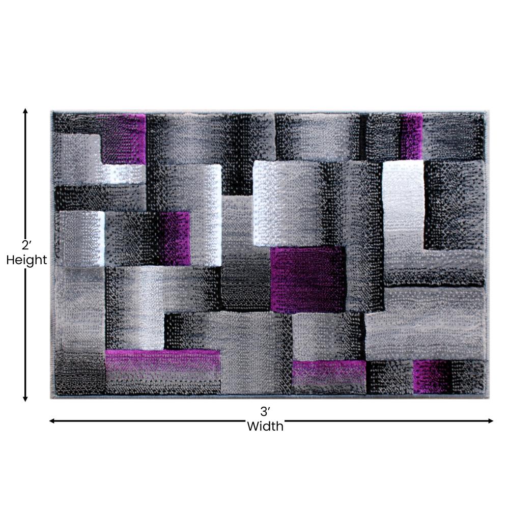 Elio Collection 2' x 3' Purple Color Blocked Area Rug - Olefin Rug with Jute Backing - Entryway, Living Room, or Bedroom. Picture 4