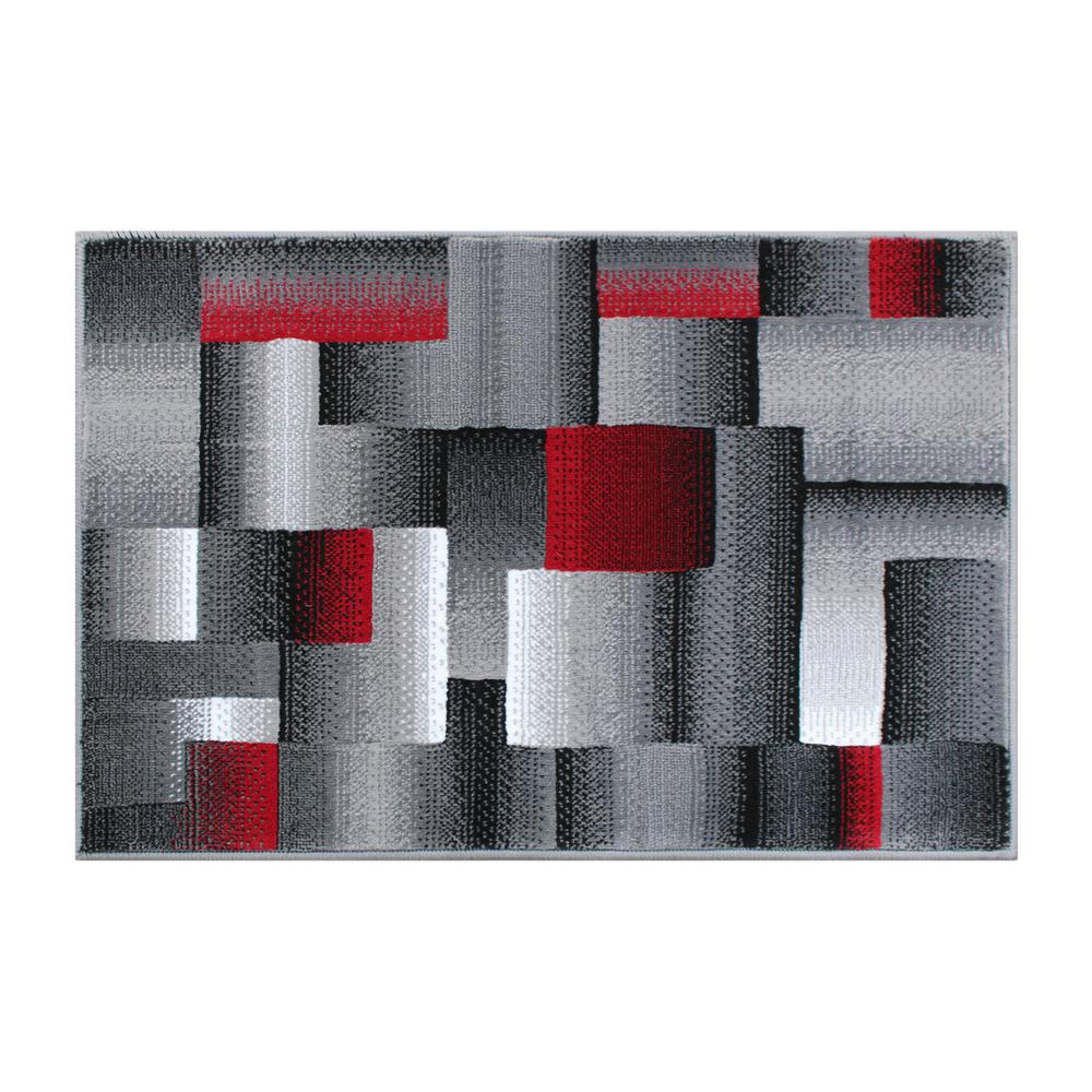 Elio Collection 2' x 3' Red Color Blocked Area Rug - Olefin Rug with Jute Backing - Entryway, Living Room, or Bedroom. The main picture.