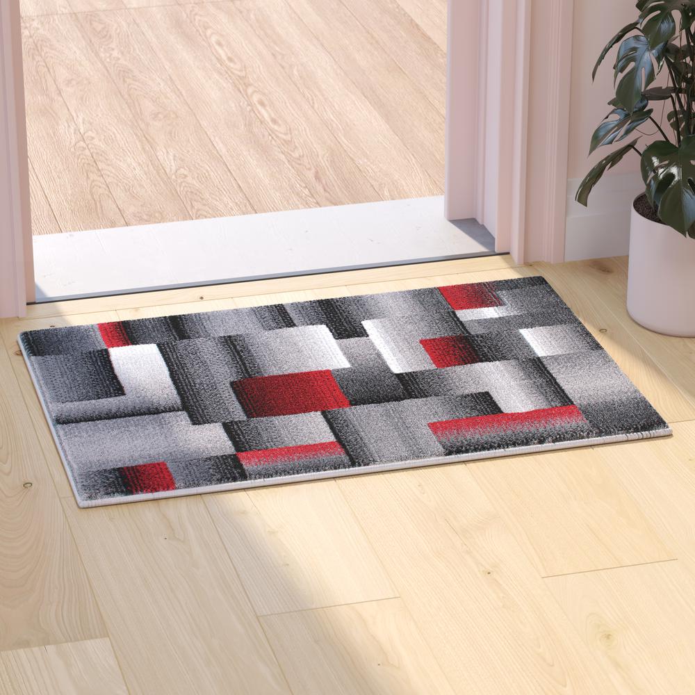Elio Collection 2' x 3' Red Color Blocked Area Rug - Olefin Rug with Jute Backing - Entryway, Living Room, or Bedroom. Picture 5