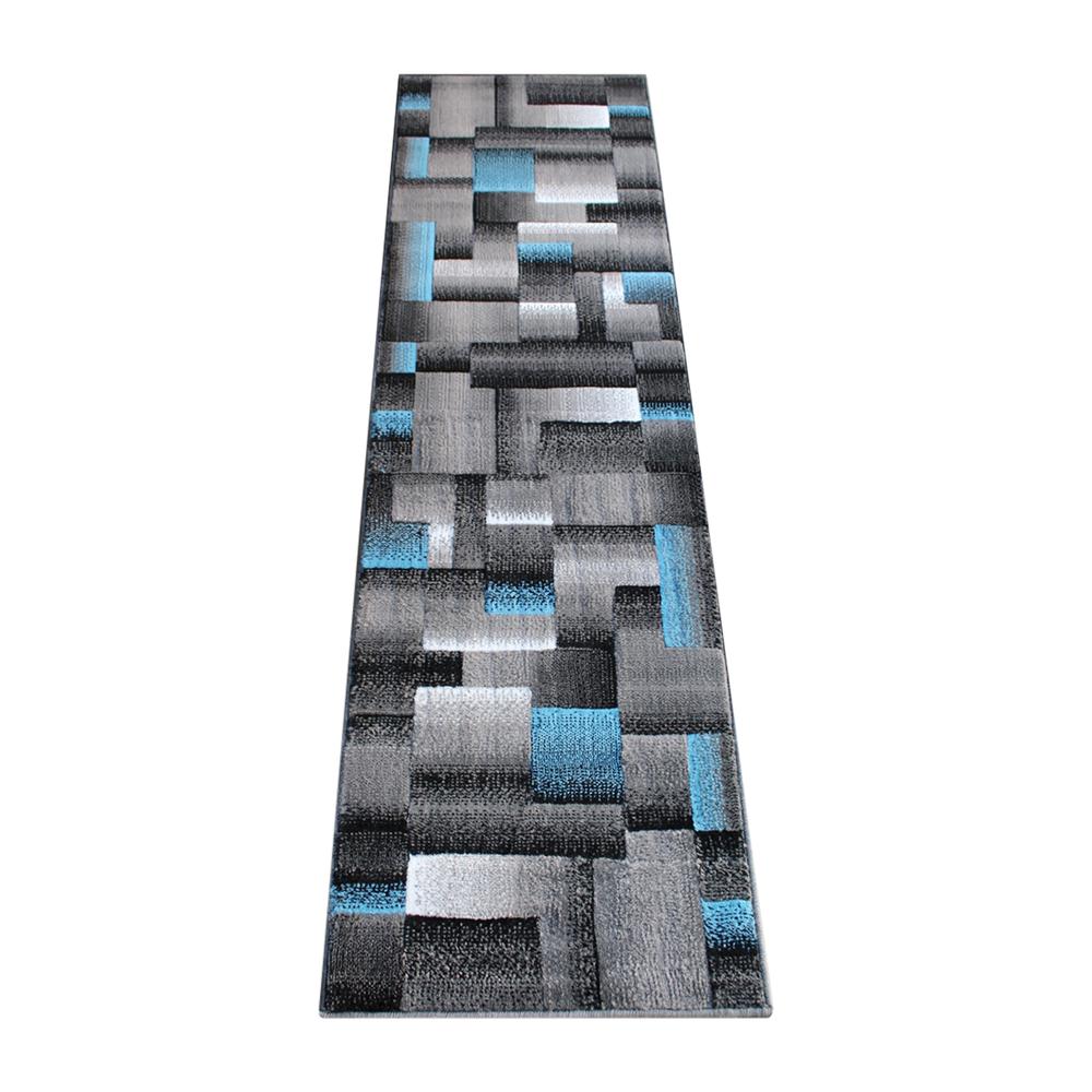 2' x 7' Blue Color Blocked Area Rug - Olefin Rug. Picture 1