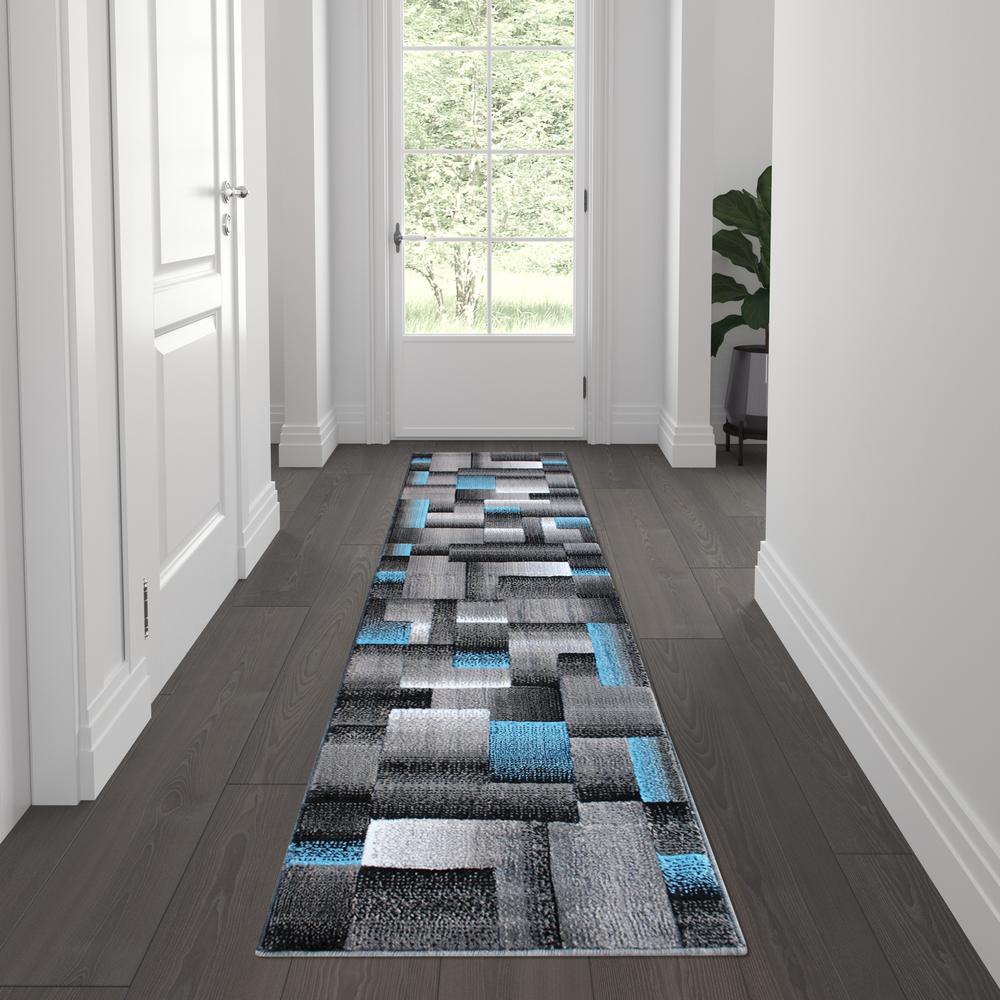 2' x 7' Blue Color Blocked Area Rug - Olefin Rug. Picture 2